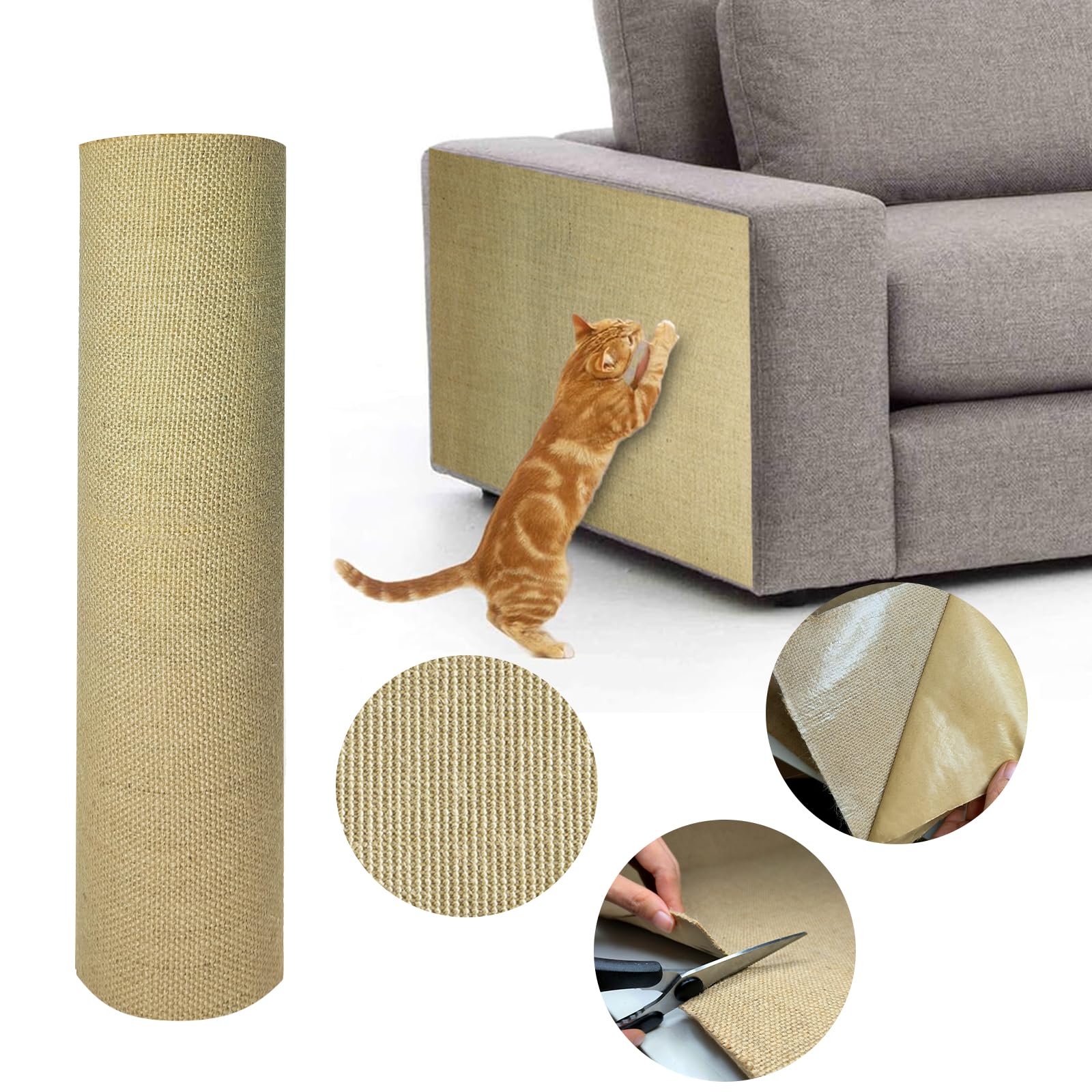 Jute 78.7"x15.8" Trimmable Cat Scratching Mat for Furniture Protector,Versatile Self-Adhesive Anti Cat Scratch Pad for Couch Protection&Cat Scratcher Tree/Post/Wall/Board/Twine Replacement