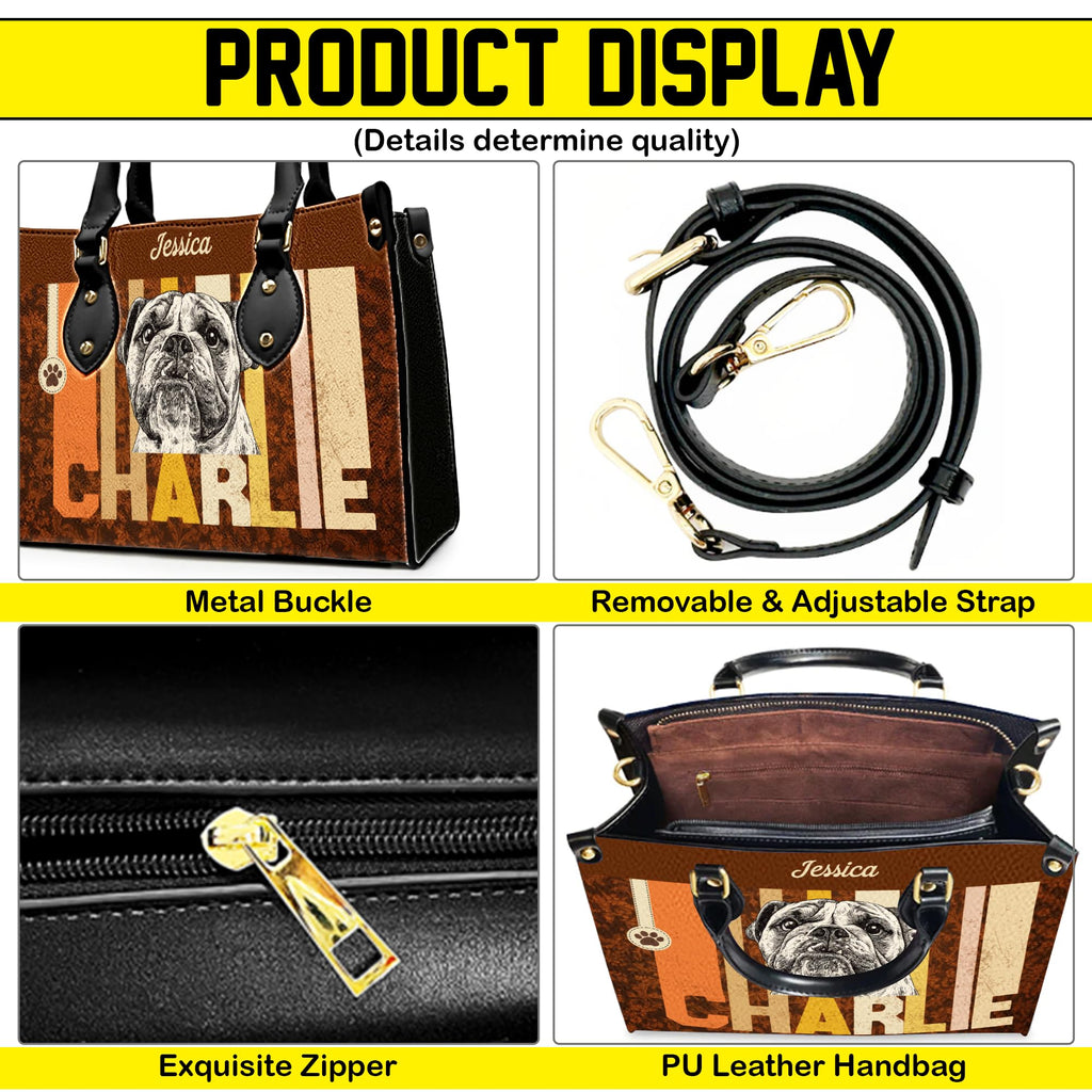 Personalized Pet Mom Leather Handbag – Custom Name Dog Cat Photo Purse, Pet Lover Gifts for Women, Christmas (Style 8)
