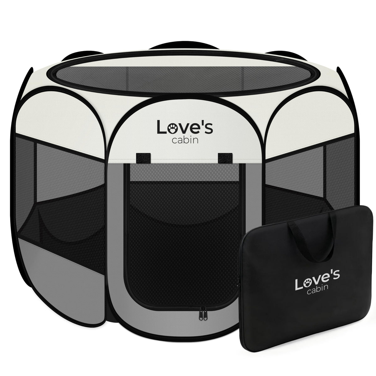 Love's cabin Pet Puppy Dog Playpen, Medium Dog Tent Crates Cage Indoor/Outdoor, Portable Playpen for Cat, Foldable Pop Up Dog Kennel Playpen with Carring Case, Removable Zipper Top, Grey
