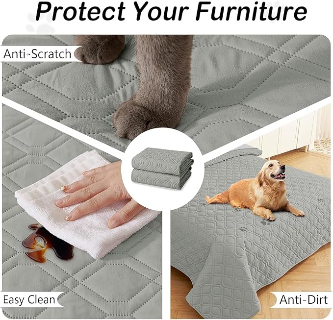 hyha Waterproof Dog Bed Blanket, Soft Pet Blankets, Waterproof Couch Cover for Dogs, Reversible Sofa Covers Washable for Furniture (40x80 Inch, Grey/Dark Grey)