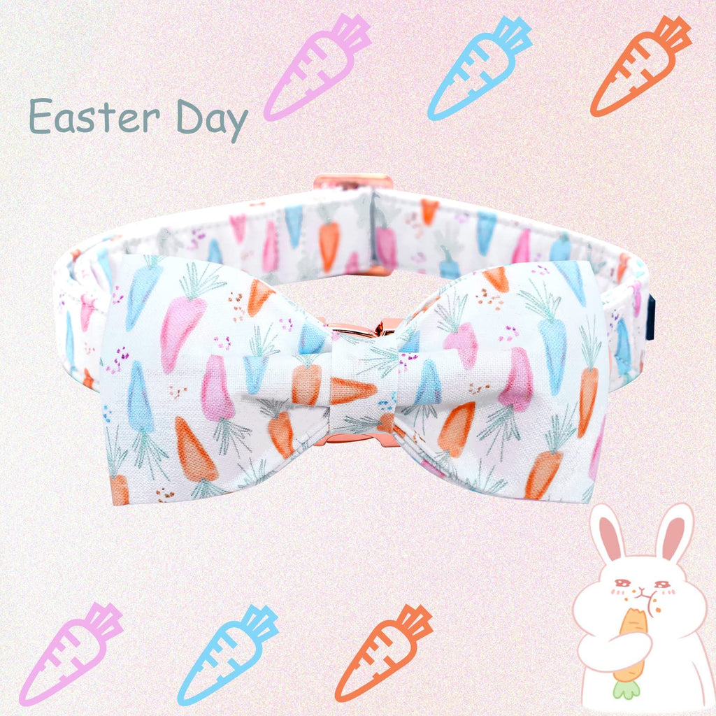 Lionheart glory Easter Dog Collar with Bow Tie Carrot Print Dog Collar Girl or Boy Soft Durable Adjustable Puppy Gift Collar Bows Spring Collar Dog Bow