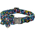 Lionheart Glory Floral Dog Bow Collar - Dark Blue, Adjustable, Durable for Small Dogs