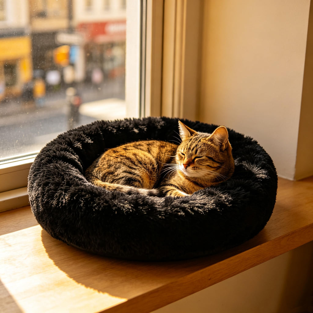 Cat Beds for Indoor Cats - Cat Bed Washable 24 inches, Dog Beds for Small Medium Dogs, Anti Anxiety Round Fluffy Plush Faux Fur Cat Bed, Thick Bottom (Dark, Large 24" L x 24" W)