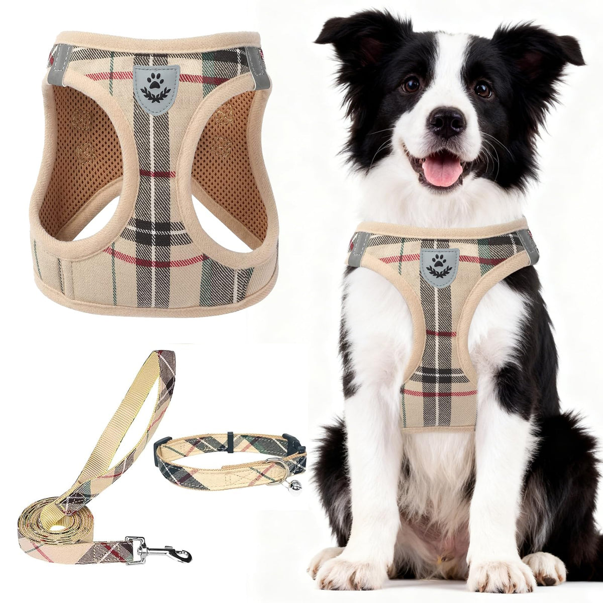 PUPTECK Christmas Dog Harness, Collar and Leash Set No Pull for Small Sized