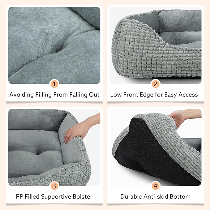 MIXJOY Rectangle Washable Orthopedic Dog Bed for Small, Medium and Large Dogs, Soft Calming, Sleeping Puppy Bed Durable Pet Cuddler with Anti-Slip Bottom, S (20"x19"x6")