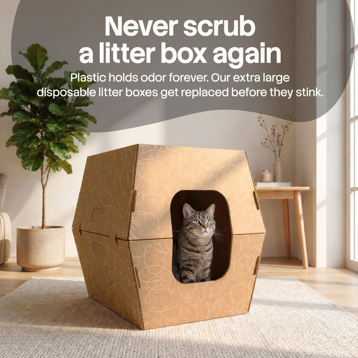 Cats Desire Disposable Cat Litter Boxes with High Sides - 15 Boxes - Extra Large Leak-Resistant, Use Open or Enclosed - Cardboard Litter Boxes - Made in USA, 15pk