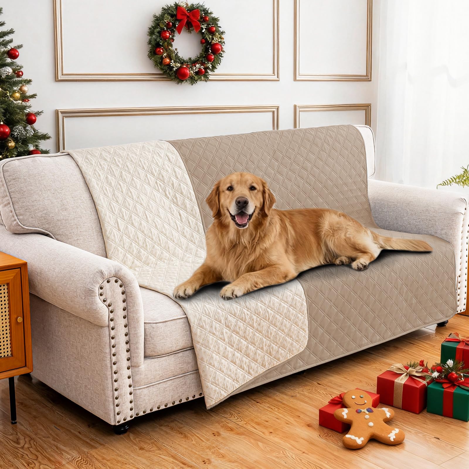 CYCMACO Waterproof Dog Bed Cover Pet Blanket, Soft Couch Cover for Dogs Washable, Non-Slip Dog Blanket Protect Furniture Couch Sofa Car for Puppy Large Dogs Cat (52x82 Inch, Khaki)