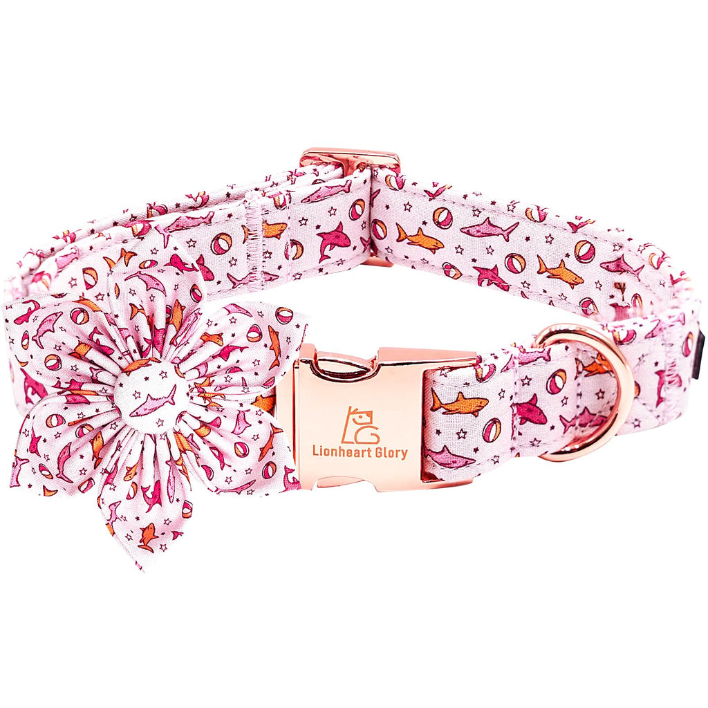 Lionheart Glory Shark Print Pink Collar - Adjustable Soft Dog Collar for Small Dogs