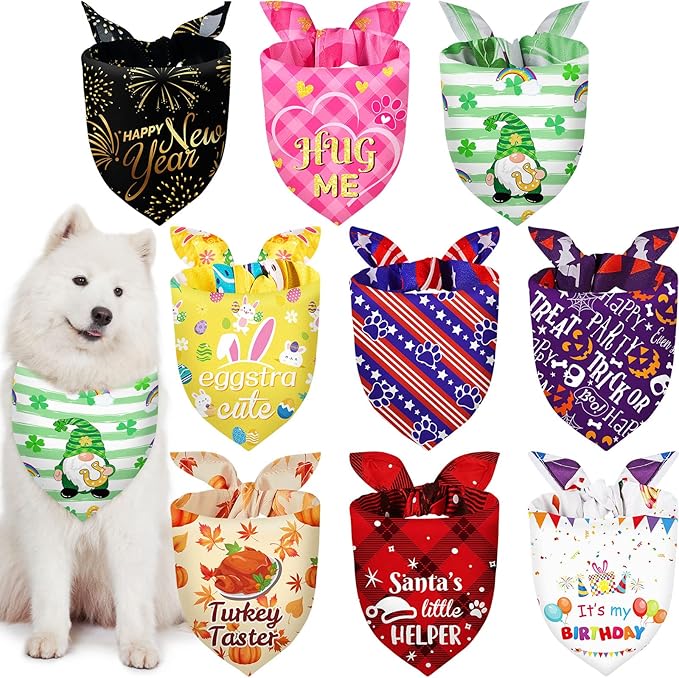 Weewooday 9 Pcs Holiday Dog Bandanas Adjustable Washable Pet Scarves