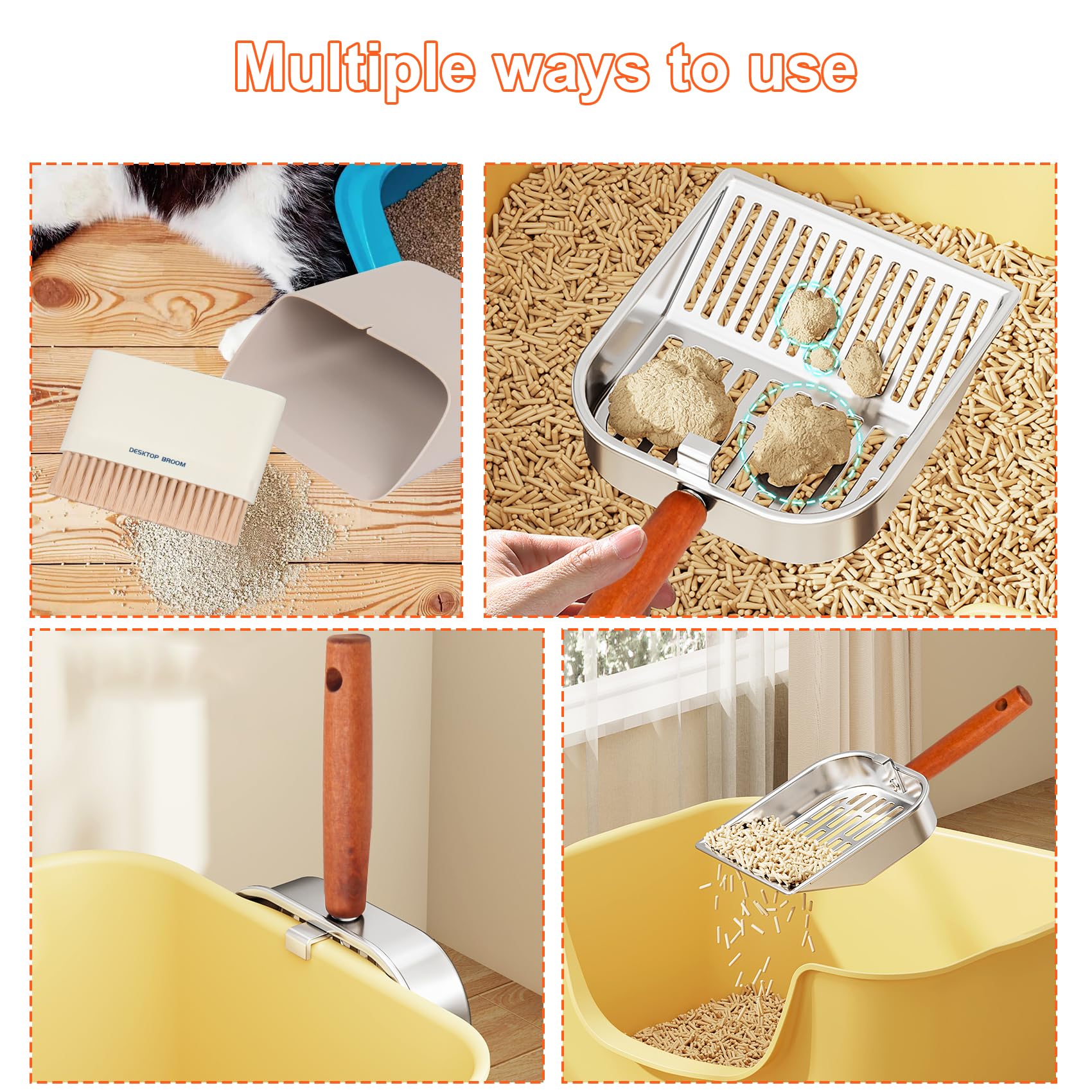 NomadSphere Stainless Steel Cat Litter Scoop with Holder, Fast Sifting