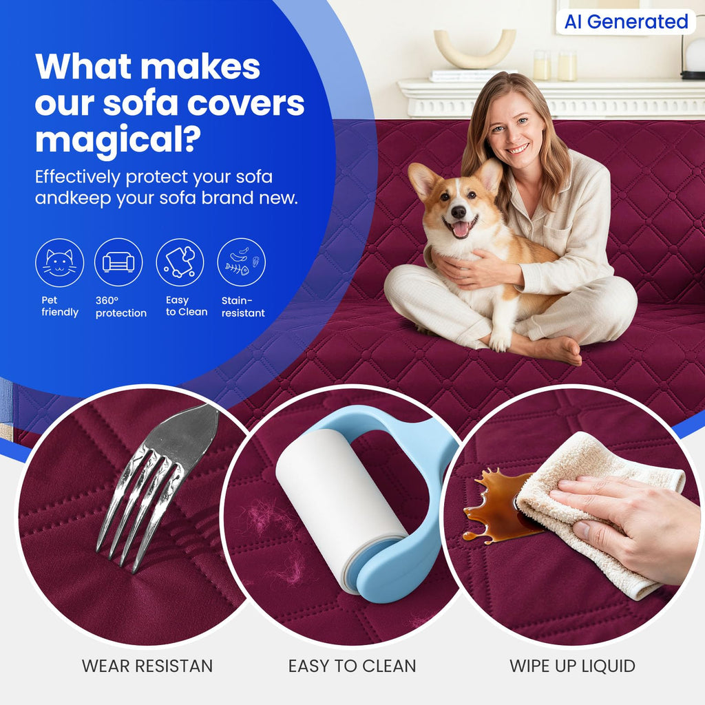 Waterproof Dog Blanket, Non-Slip Soft Pet Bed Cover, Couch Cover for Dogs Washable, Protects Sofa, Furniture, Crate, Car, Tear Resistant Leakproof Pet Blanket Christmas (52x82 Inch, Burgundy)