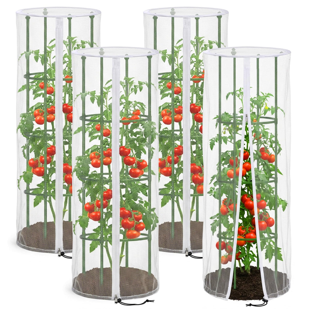 2 Pcs Garden Bird Netting for Triangle Plant Cage, 59" x 20" x 20" Tomato Cage Garden Net Cover with Zipper, Tomato Trellis Insect Bird Barrier Protection Mesh for Vertical Climbing Plant Vegetable