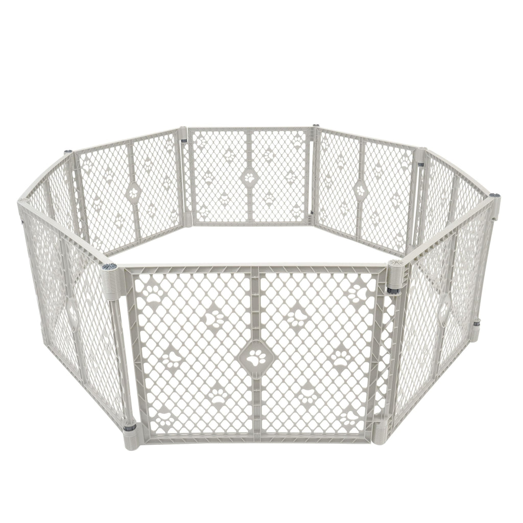 MyPet 8-Panel Paws Petyard, Gray Dog Playpen, Durable & UV-Resistant Puppy Playpen, Indoor/Outdoor Portable Dog Pen, Adjustable for Your Pet's Comfort, Friendly Design for Happy Pets