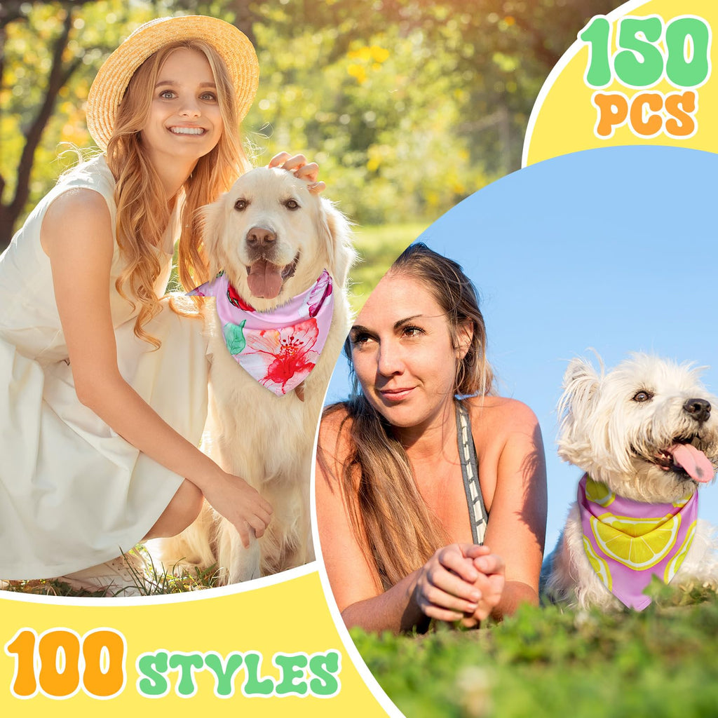 Huhumy 100 Pcs Hawaiian Dog Bandanas Bulk Pet Bibs Colorful Triangle Scarf Pet Bandanas for Medium Large Dogs Hawaiian Summer Luau Party Birthday Costume Decor
