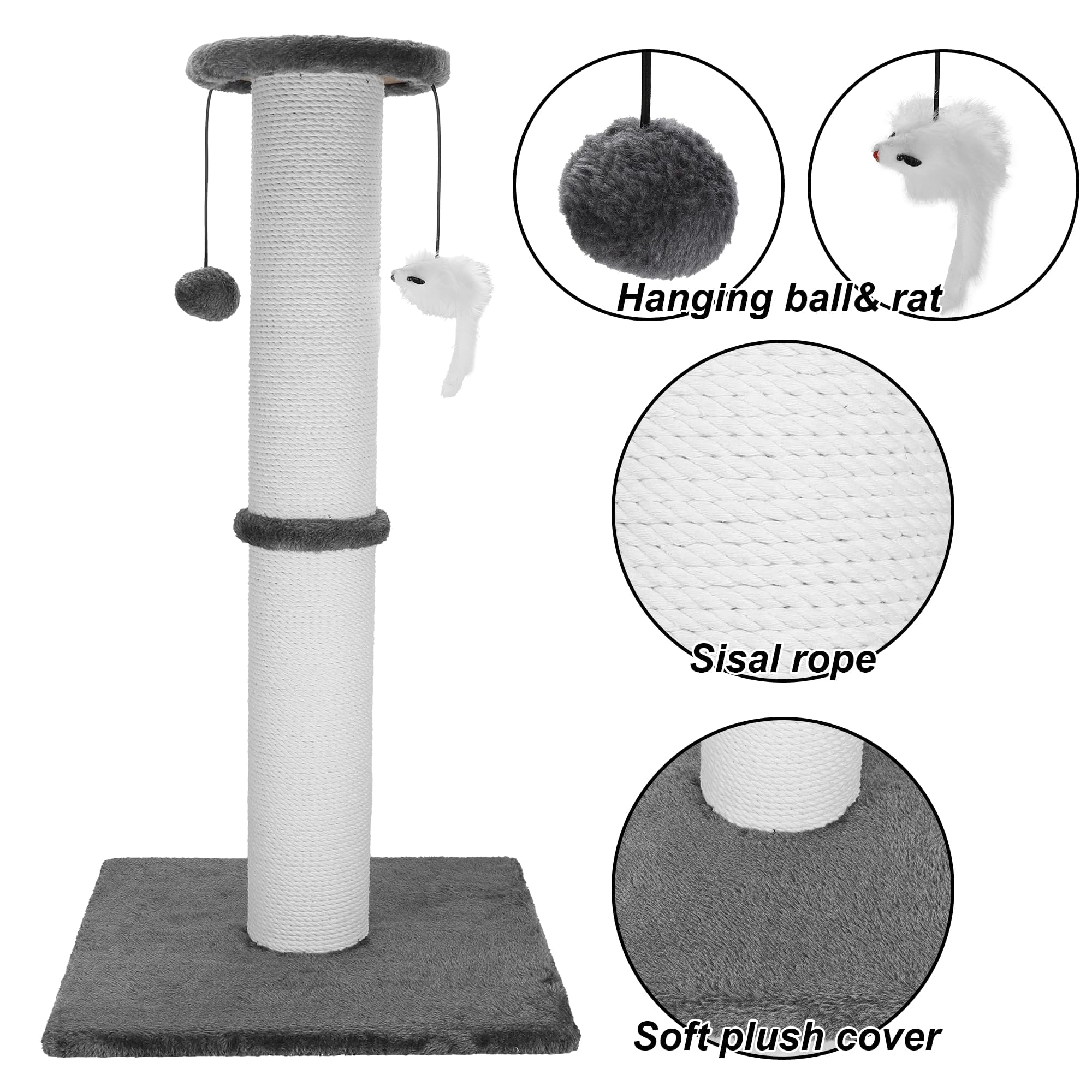 Ahomdoo 34-Inch Tall Cat Scratching Post for Large Cats, Stable Base, Gray