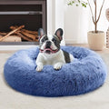 JOLLYVOGUE Calming Dog Bed for Small Dogs - 23 inches Donut Washable Small Dog Bed for Kittens & Puppies, Anti-Slip Round Fluffy Plush Faux Fur Cat Beds (Fits up to 25 lbs Pets, Navy Blue)