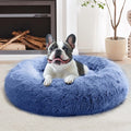 JOLLYVOGUE Calming Dog Bed for Small Dogs - 23 inches Donut Washable Small Dog Bed for Kittens & Puppies, Anti-Slip Round Fluffy Plush Faux Fur Cat Beds (Fits up to 25 lbs Pets, Purple)