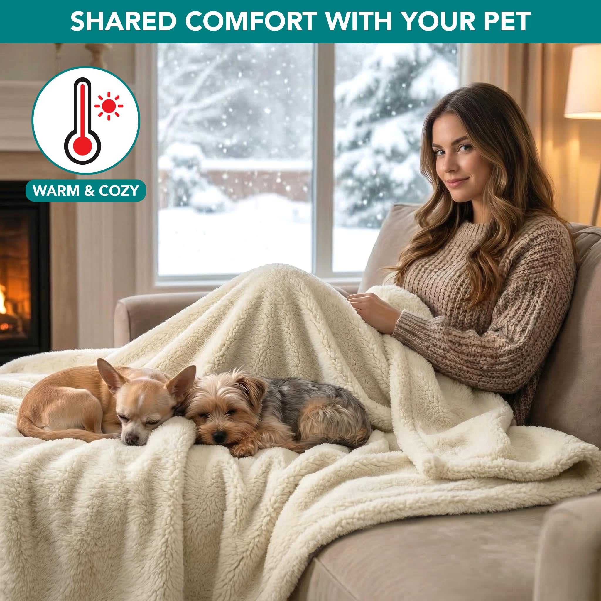 PetAmi Fluffy Sherpa Waterproof Dog Blanket for Small Pet Cat, 24x32 Beige