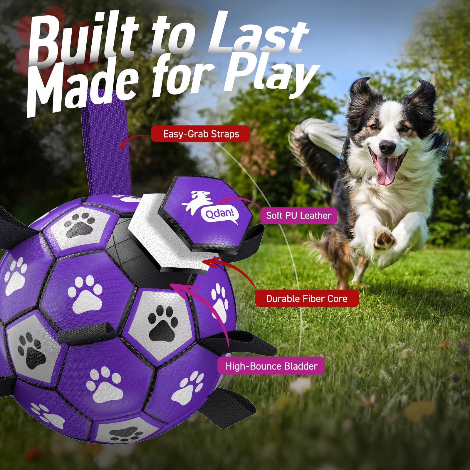 QDAN Dog Toys Soccer Ball with Straps - Dog Water Toy, Puppy Birthday Gifts, Durable Dog Balls for Small Medium Dogs （6 Inch）