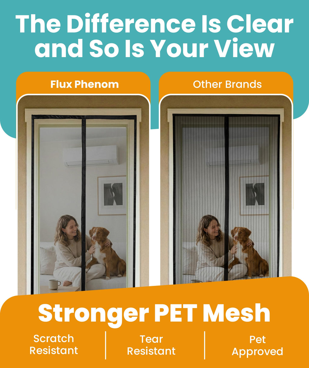 Flux Phenom Magnetic Screen Door - Bugs Out, Breeze in - 9min Install Auto-Sealing Heavy Duty Double Stitched Mesh, 52 Magnets, Hands Free Sliding & Patio Doors Net, Pet & Kid Friendly, 38 x 82 Inch
