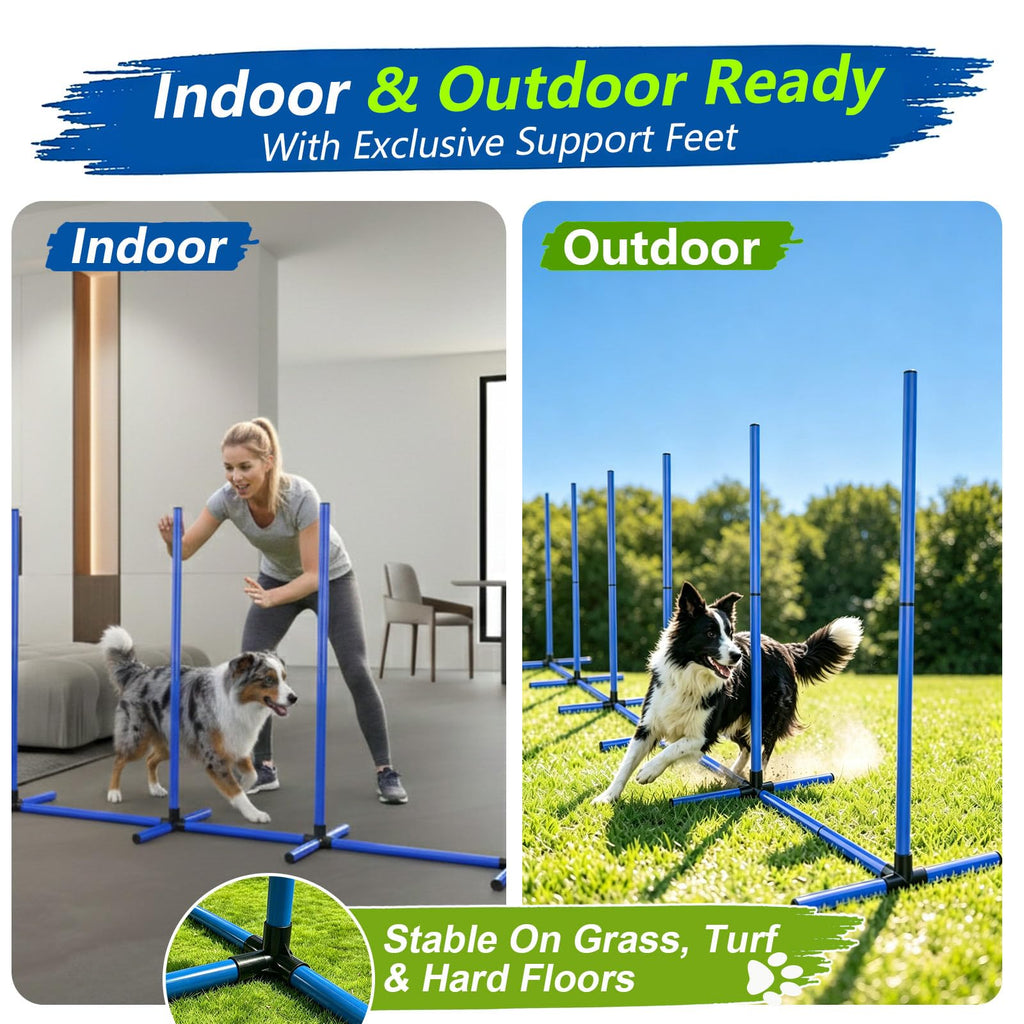 MAICOBI 6 Weave Poles or 2 Hurdle Dog Agility Set, Indoor & Outdoor