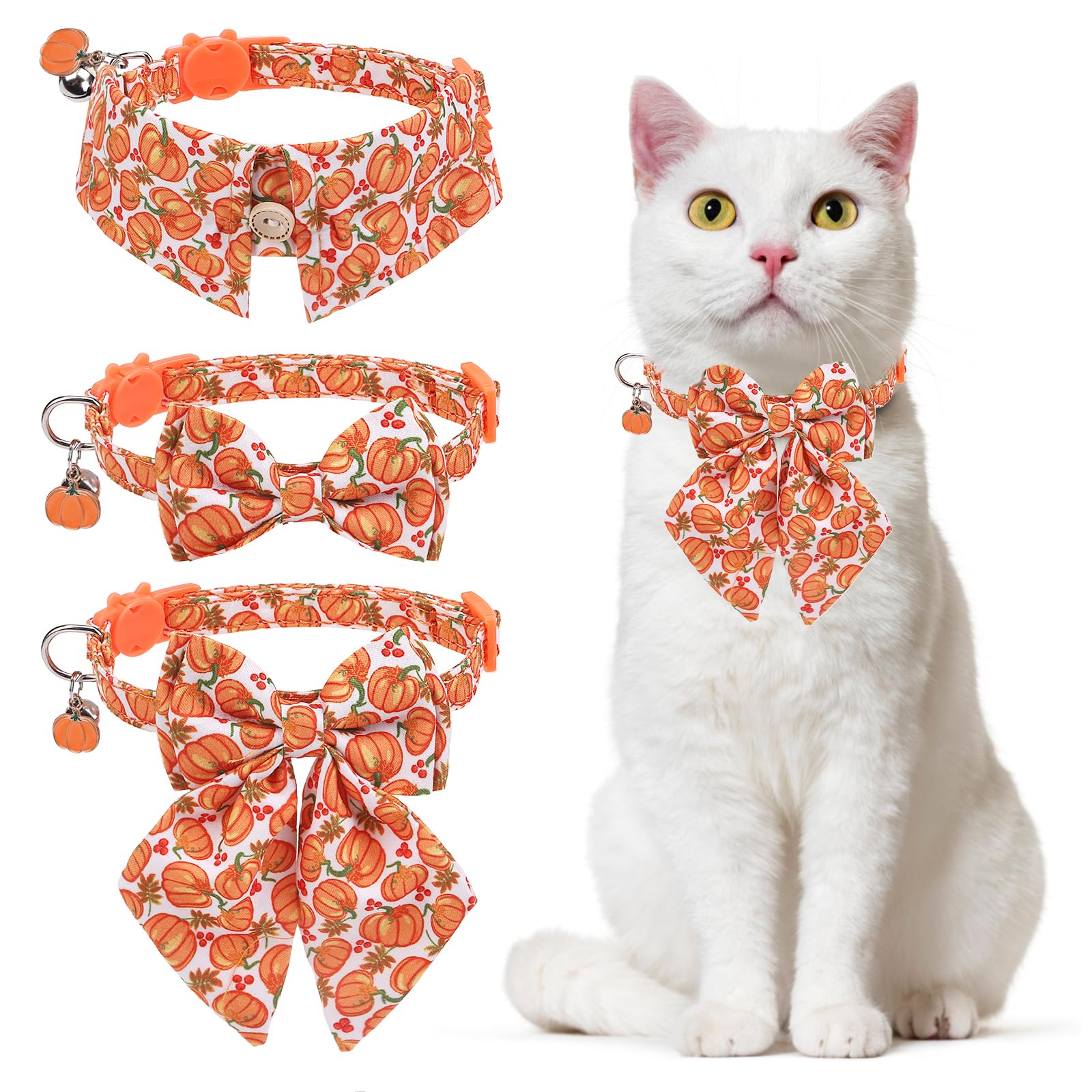 DILLYBUD Thanksgiving Cat Collar Breakaway, Soft Kitten Collars with Bell
