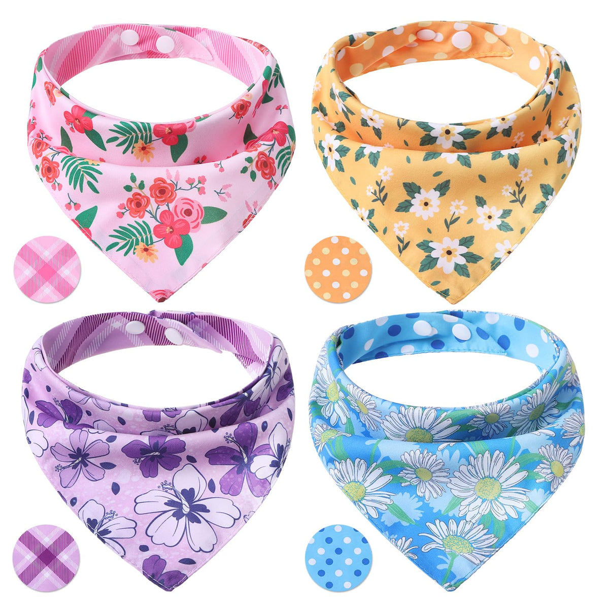 PAWCHIE Dog Cooling Bandana Small, 4 Packs Ice Cool Pet Triangle Scarf Bibs Reversible Styles, Summer Adjustable with Two Snaps, Kerchief Set Accessories for Dogs, Puppy, Cats