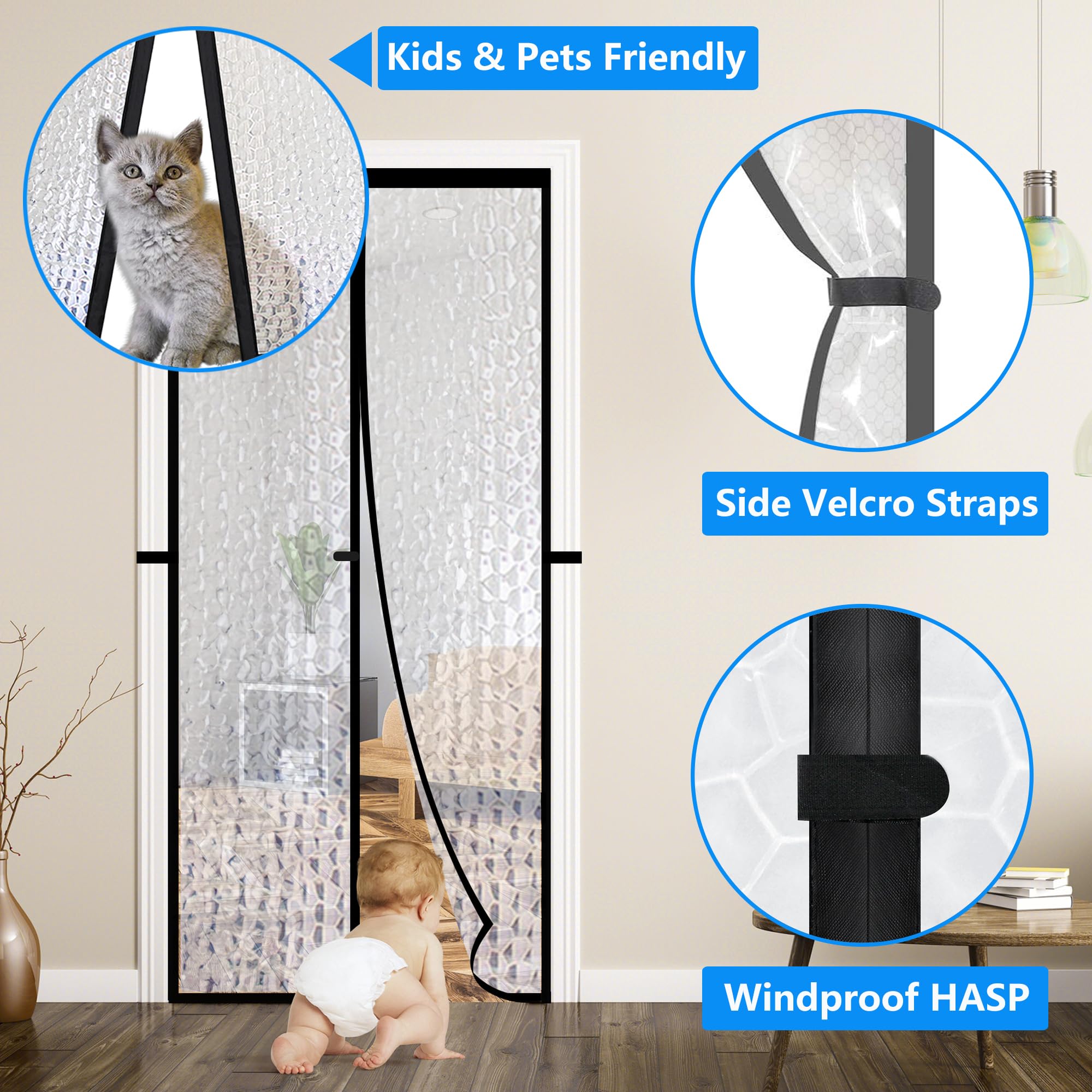 RELIANCER Magnetic Thermal Insulated Door Curtain,Waterproof EVA Door Cover,Fit Doors Size Up To 70"x96",Temperature Protection Insulated Doorway Curtain Partition,Patio Self-Closing Doors Net Screen