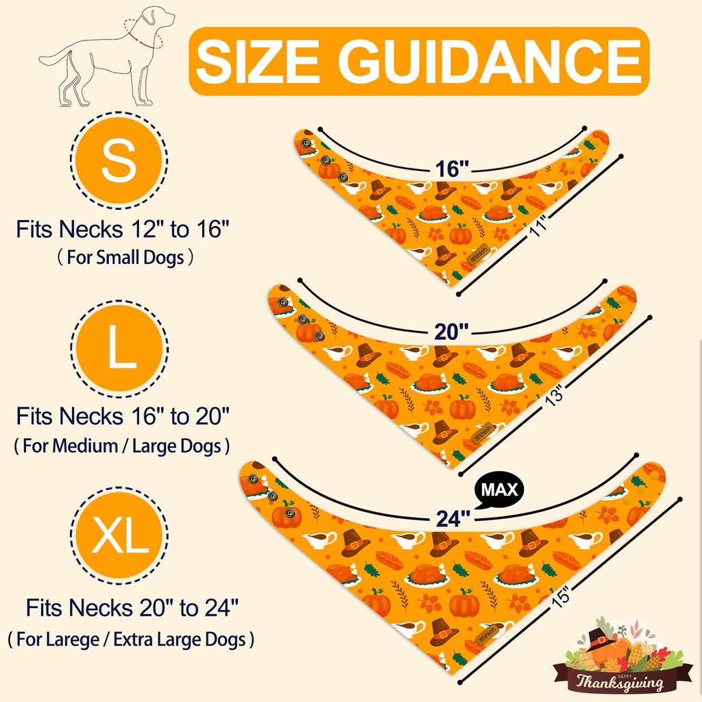 THLOH Thanksgiving Dog Bandanas with Snap Button, 2 Pack Adjustable Fall Bandanas for Small, Medium, and Large Dogs, Pumpkin Pet Scarf for Autumn Costume Accessory & Photo Shoot (Large)