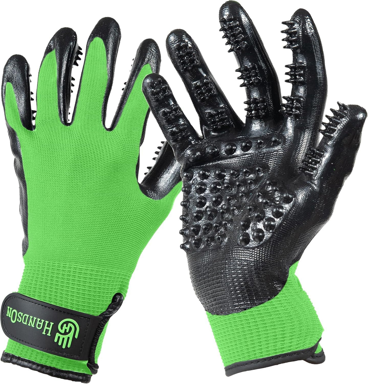 H HandsOn Pet Grooming Gloves - Patented #1 Ranked, Award Winning Shedding, Bathing, & Hair Remover Gloves - Gentle Brush for Cats, Dogs, and Horses (Black, X-Large)