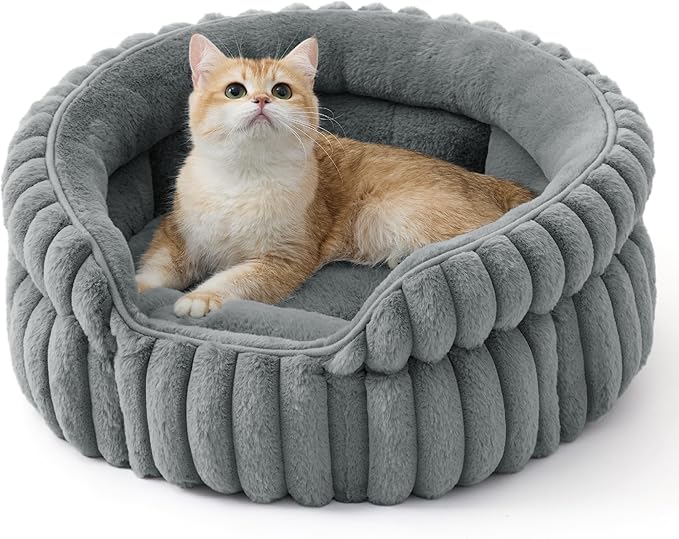 Bedsure ComfyFleece™ Washable Cute Cat Bed,Soft Round Kitten Bed,20in