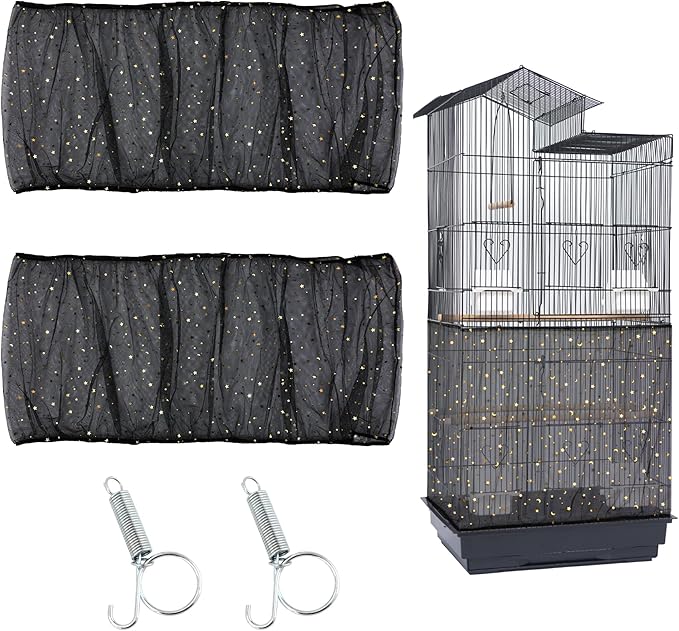 JULMELON 2 Pcs Bird Cage Seed Catcher Adjustable Netting Cover with Hooks