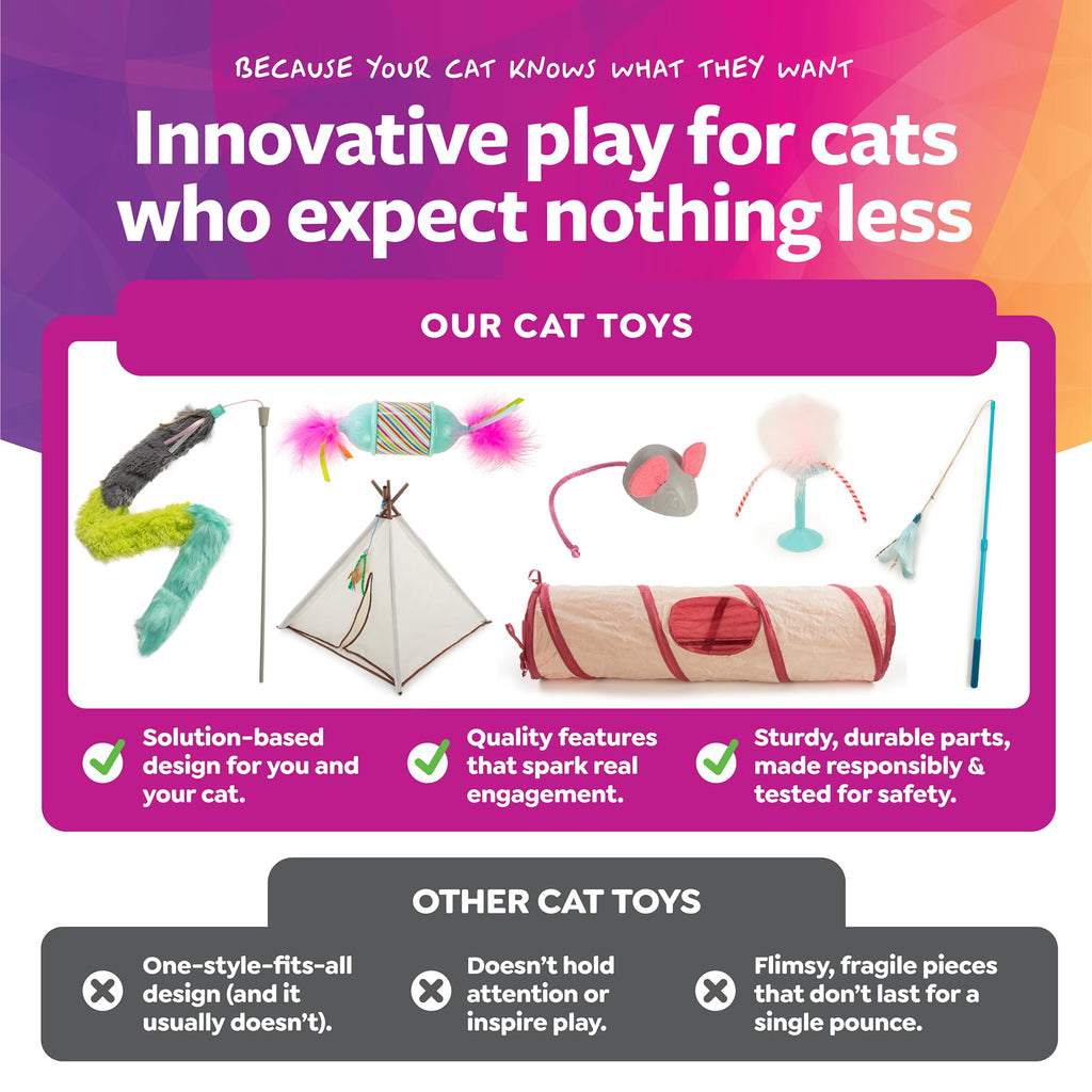SmartyKat Frisky Flyer Feather Wand Cat Toy, Extendable Up to 24" - Blue, One Size