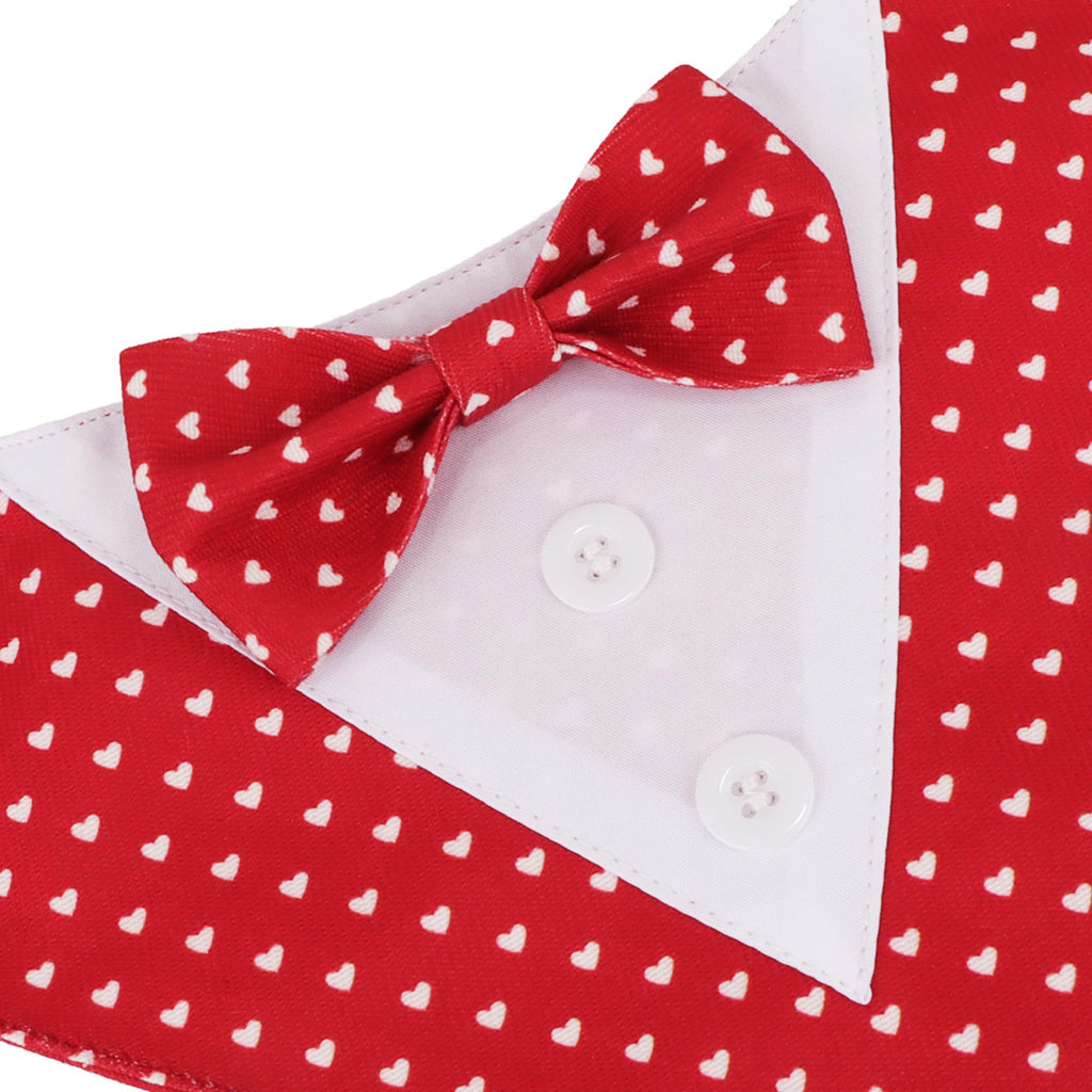 ADOGGYGO Valentine Dog Tuxedo Bandana, Red Heart Pet Tux with Bowtie Adjustable Valentine Costume for Medium Dogs Pets (M)