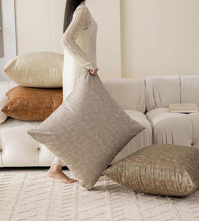 GEGELICA Pack of 4 Oversized Faux Leather Throw Pillow Covers 28x28 Inch