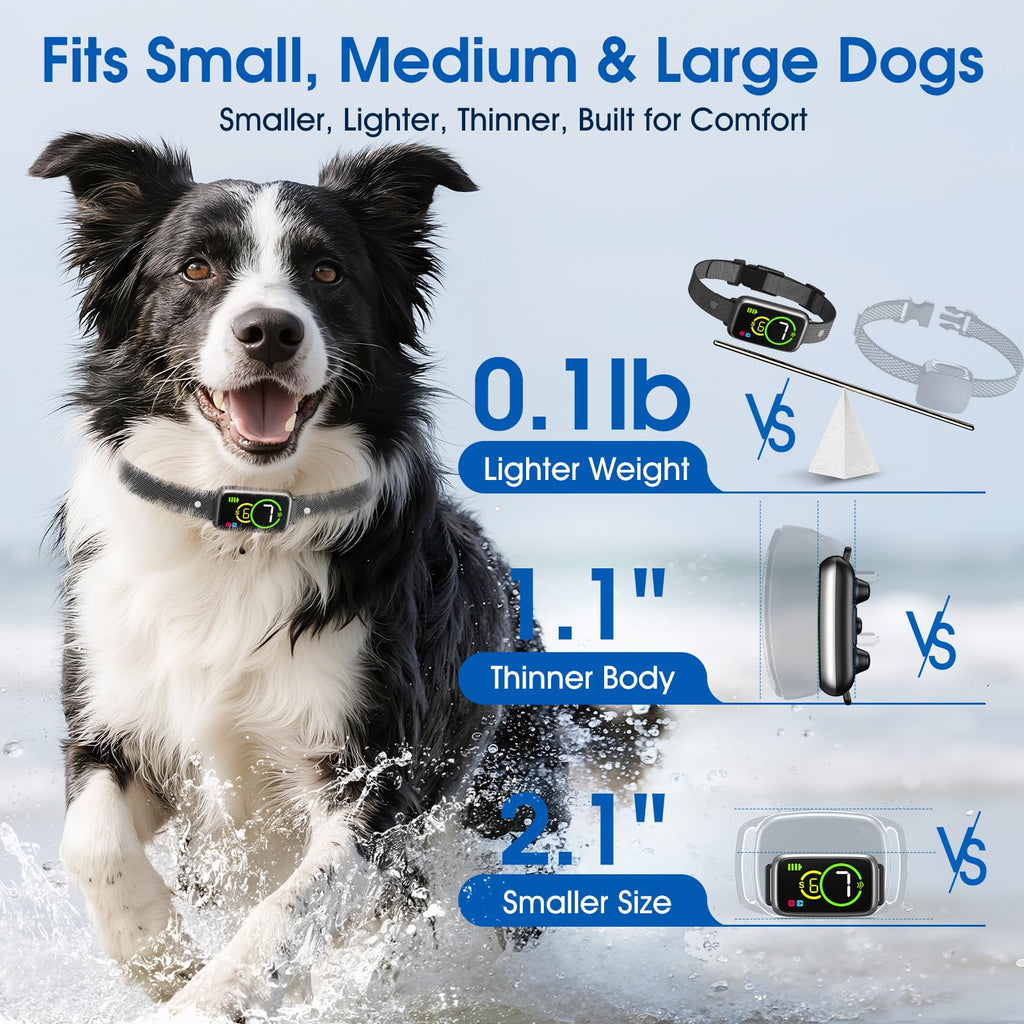 1S Stop Barking Smart Dog Bark Collar, Humane Anti Barking Device with Beep & Vibration, 7 Adjustable Sensitivity, Ultra-Light Bark Collar for Small Medium Large Dogs (Black, 1 Pack)