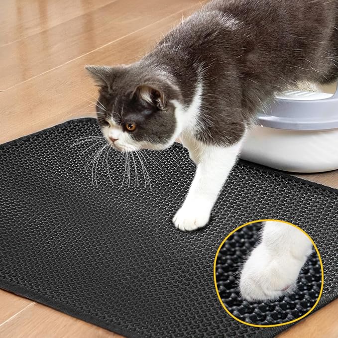 Cat Litter Mat, Upgrade Super Waterproof Back Layer Litter Box Mat, Non Slip, Durable, Soft on Paws Kitty Trapping Matt (24"x18", Black)