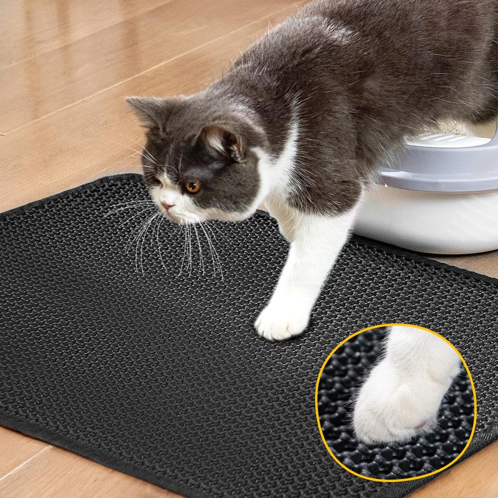 Cat Litter Mat, Upgrade Super Waterproof Back Layer Litter Box Mat, Non Slip, Durable, Soft on Paws Kitty Trapping Matt (24"x18", Black)