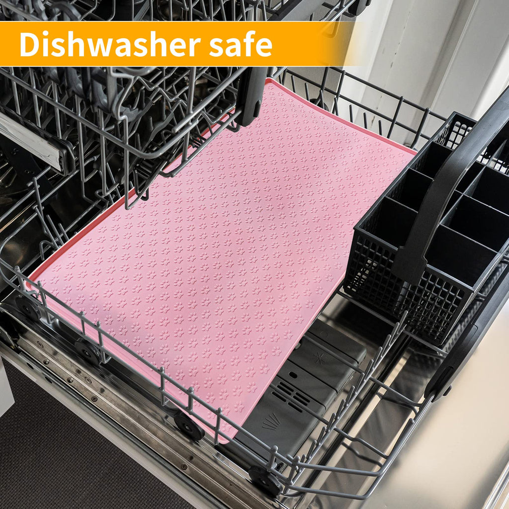 Ptlom Pet Placemat for Dog and Cat, Mat for Prevent Food and Water Overflow, Suitable for Small, Medium and Big Pet 18" 12", Pink