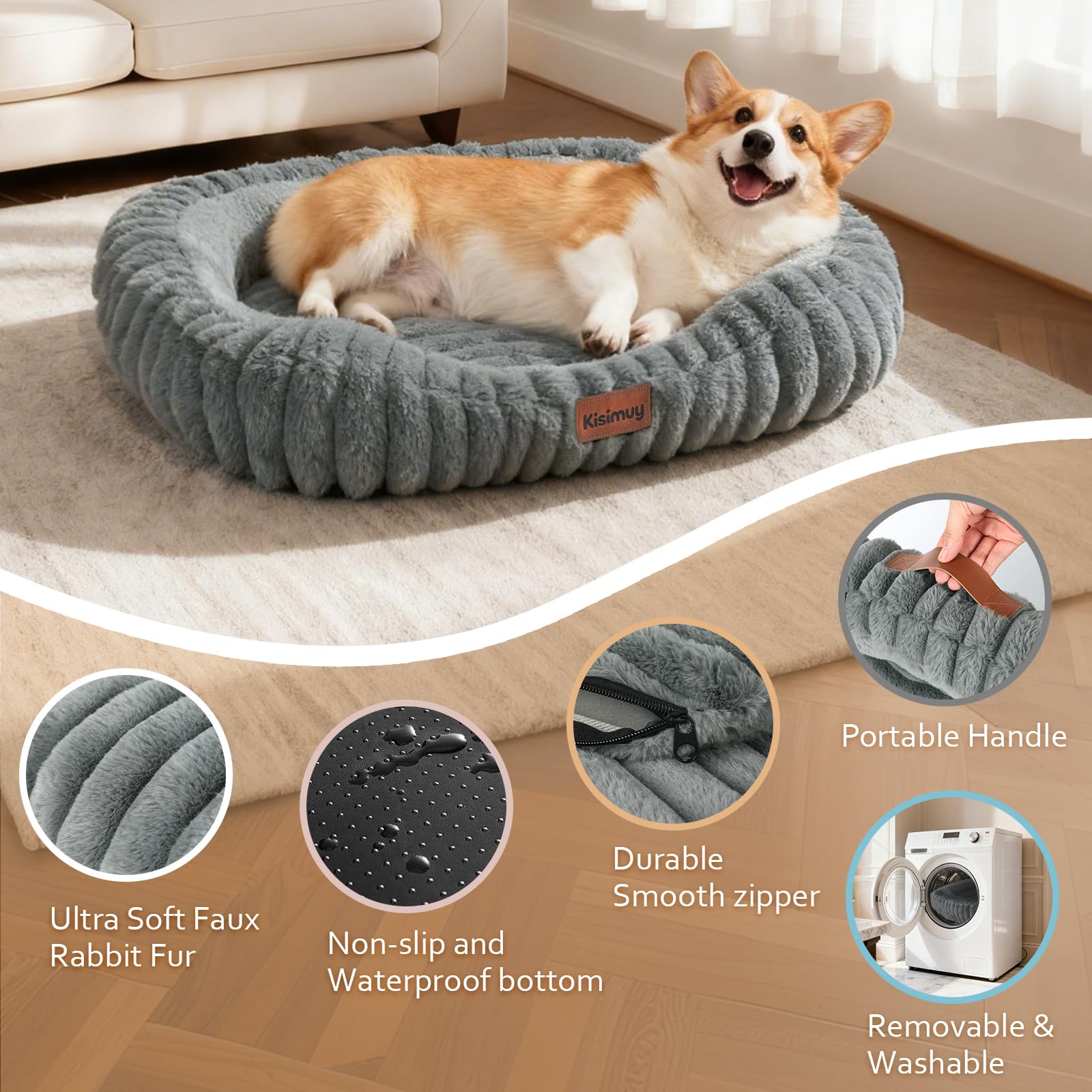 KISIMUY Orthopedic Dog Bed, Durable Calming Bolster Dog Couch Large Dogs