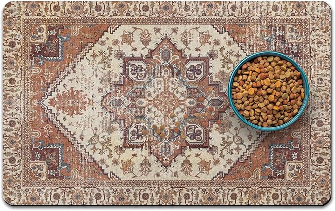 QXWREL Dog Food Mat for Floors, Absorbent Pet Cat Food Bowl Mat