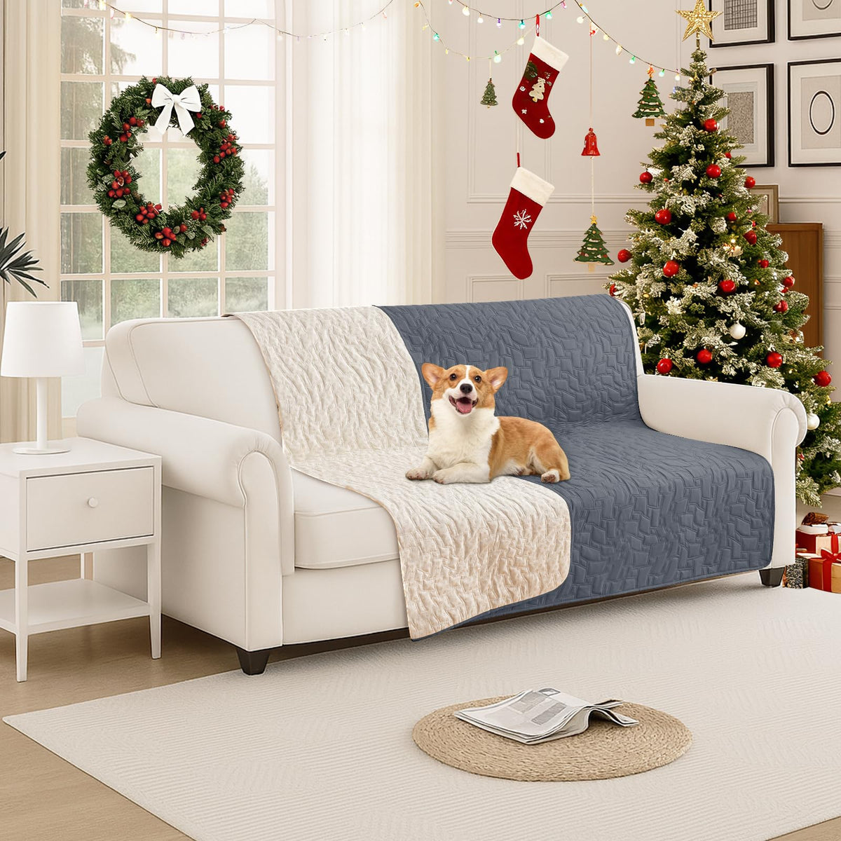 CYCMACO Waterproof Dog Blanket, Non-Slip Soft Pet Bed Cover, Couch Cover for Dogs Washable, Protects Sofa, Furniture, Crate, Car, Tear Resistant Leakproof Pet Blanket (82x82 Inch, Coffee)