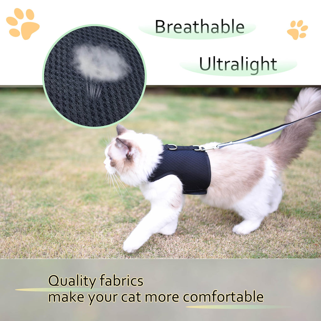 Cat Harness and Leash Set for Walking Escape Proof, Black, Extra Large