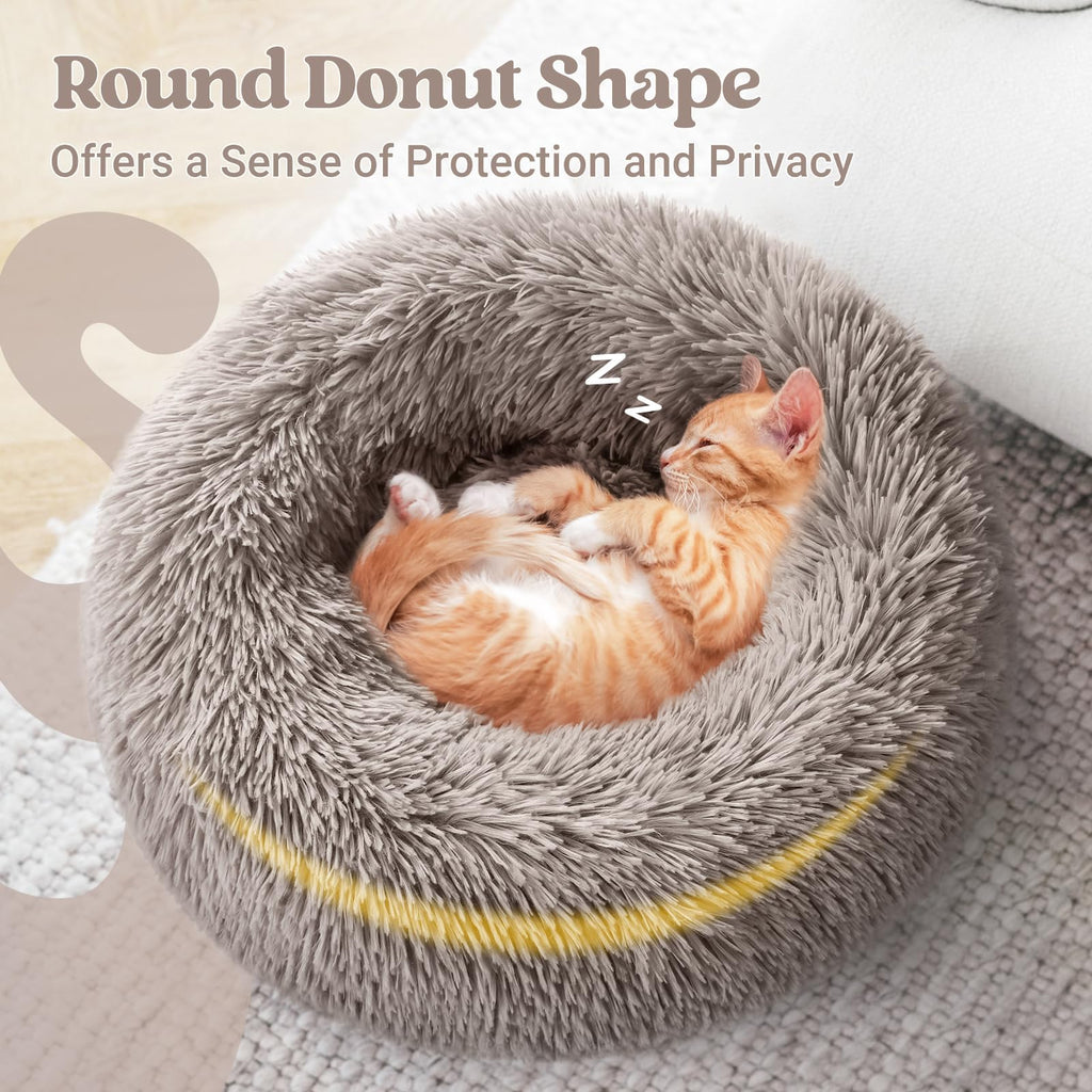 rabbitgoo Calming Cat Beds for Indoor Cats, 20 inches, Khaki