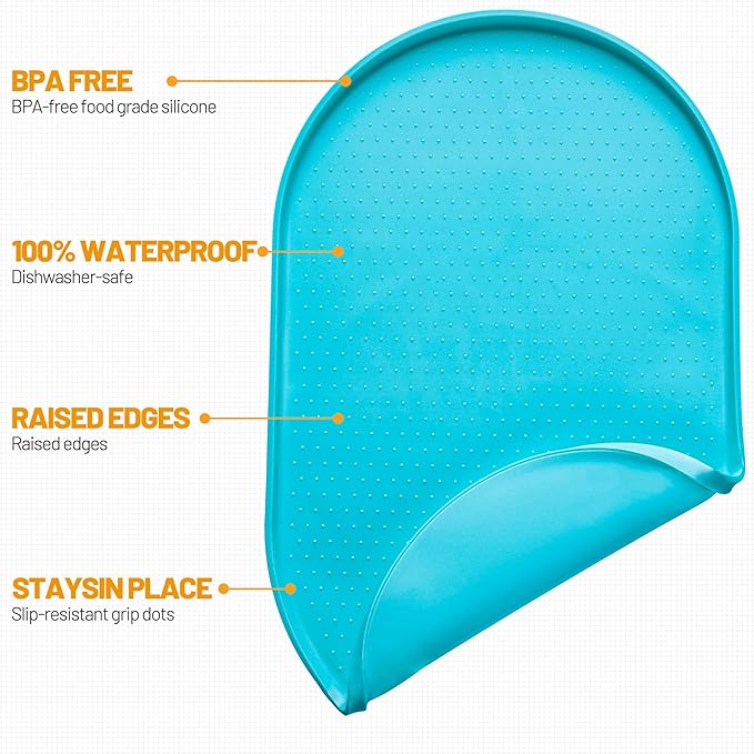 Hubulk 100% Waterproof Silicone Pet Feeding Mat with Raised Edge for Food and Water, Dog Bowl Mats, Cat Bowls Placemat with High Lip Protects Floor for Cats and Dogs (Teal, 32" L x 24" W)