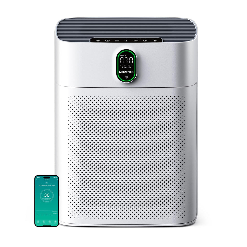 MORENTO Air Purifier for Home Large Room Bedroom Up to 1076 ft², Wi-Fi and Alexa Control, PM2.5 Air Quality Monitor, Auto Mode, HEPA Filter Removes Dust, Pollen, Smoke 1 Pack, White