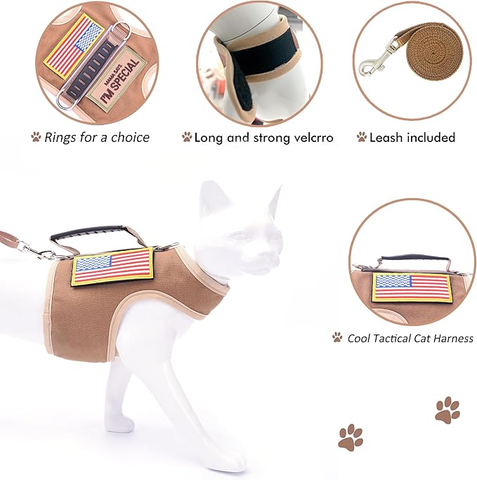 Cat Harness and Leash Set for Walking Escape Proof, Khaki, X-Small