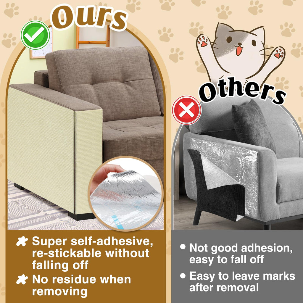 39.3''x14.6'' Trimmable Cat Scratch Furniture Protector - Climbing Self-Adhesive Cat Scratching Pad Mat, Couch Protector from Claws for Scratch Post Cat Tree Shelves Wall, Beige