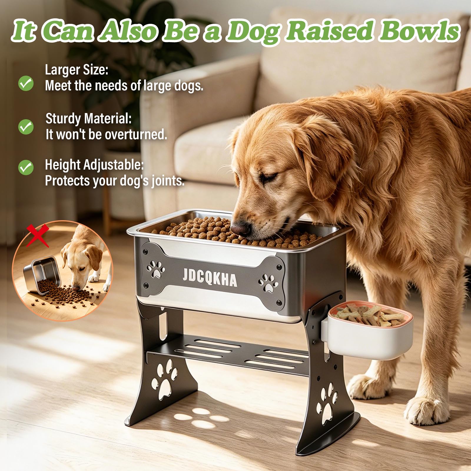 JDCQKHA 3 Gallon Elevated Dog Bowl Large Breed Raised Dog Water Bowl Stand,3 Height Adjustable Stainless Steel Pet Feeder Station with Anti-Slip Mat,Black Pet Bowl for Relief Joint Pressure,Easy Clean
