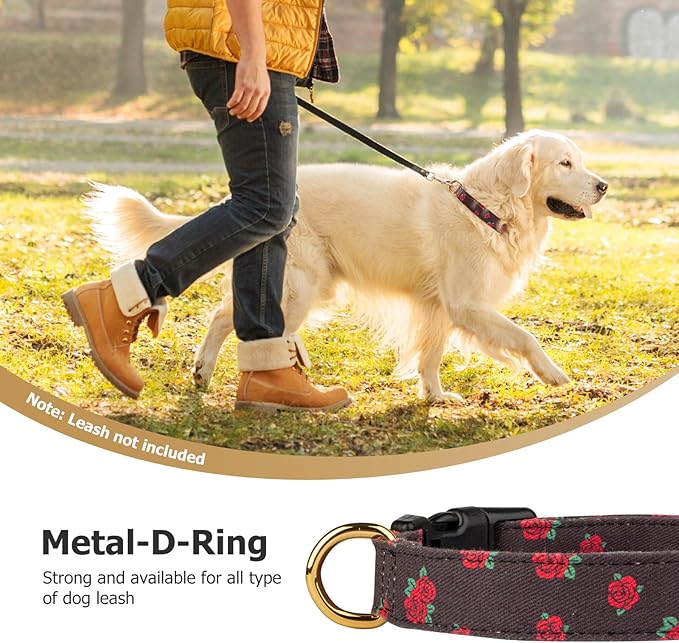 Cotton Handmade Dog Collar Cute and Distinctive Patterns Black Rose with Pendant for Girl Boy Dogs Collars S